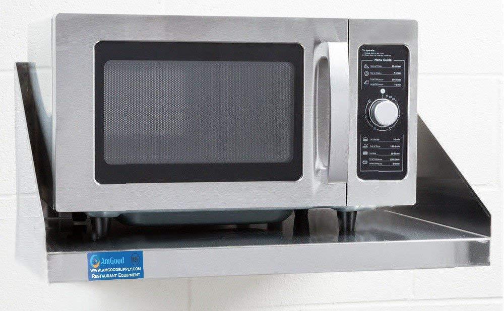 24" Length x 24" Width | Steel Microwave Shelf | Metal Appliance Shelving | Heavy Duty | Commercial Grade | Wall Mount | NSF Certified | Silver