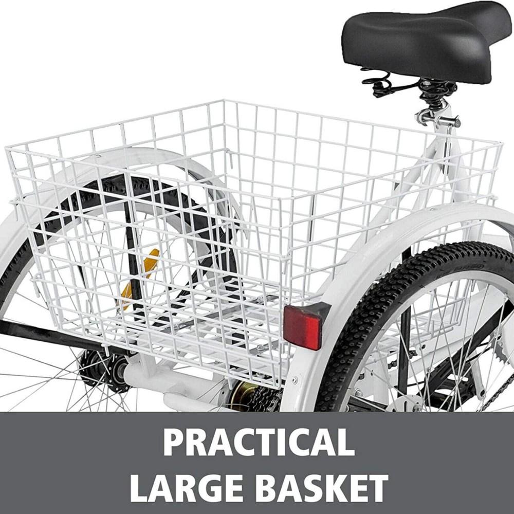 Adult Tricycle Bike, 7 Speed 24in 3-Wheeled Bicycle Cruiser Tricycle with Shopping Basket for Recreation Shopping
