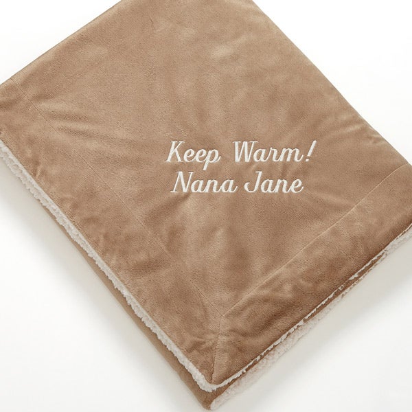 you name it! embroidered sherpa blanket