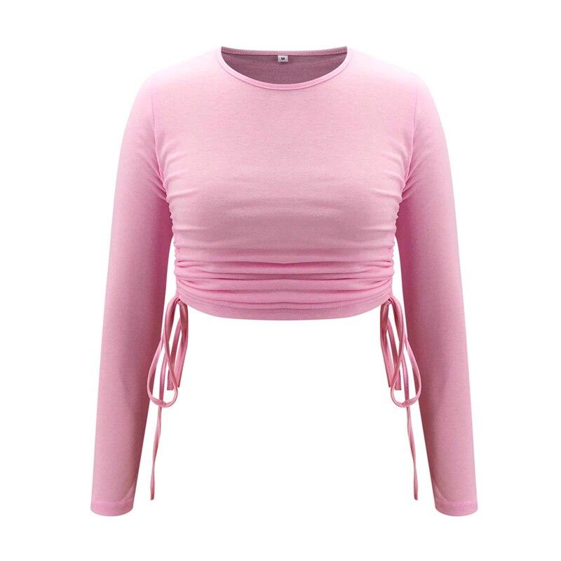 2020 New Women Two Piece Solid Color Sets Round Neck Long Sleeve Crop Top+Ruched Drawstring Mini Skirt Sets tracksuit