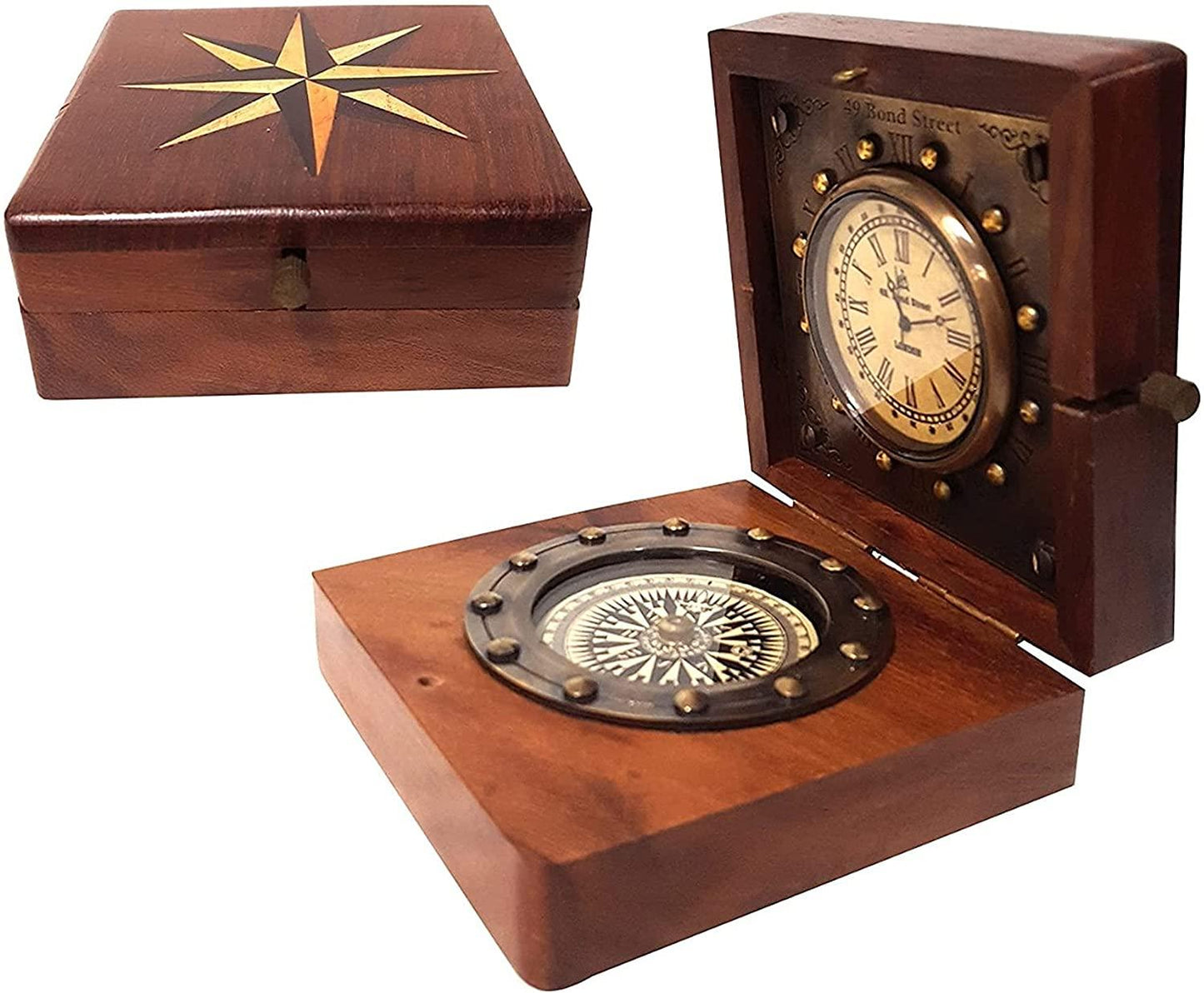 Antique Brass Compass in Wooden Box Gift Item for Home Decor, Bedroom Outdoor Camping HiAntique Compass Navigation Tool by Unique Antique MART.