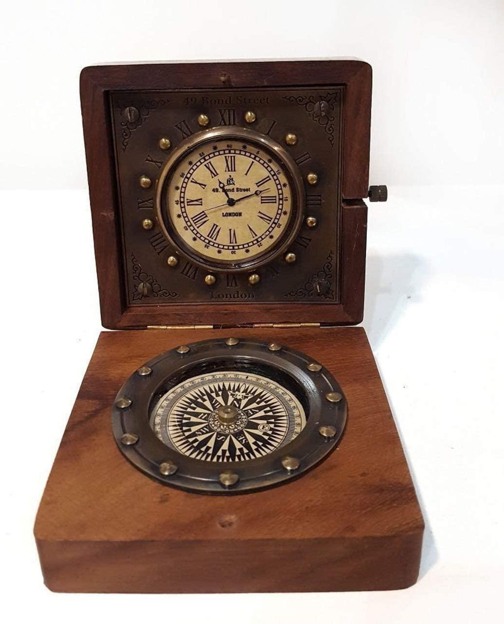 Antique Brass Compass in Wooden Box Gift Item for Home Decor, Bedroom Outdoor Camping HiAntique Compass Navigation Tool by Unique Antique MART.