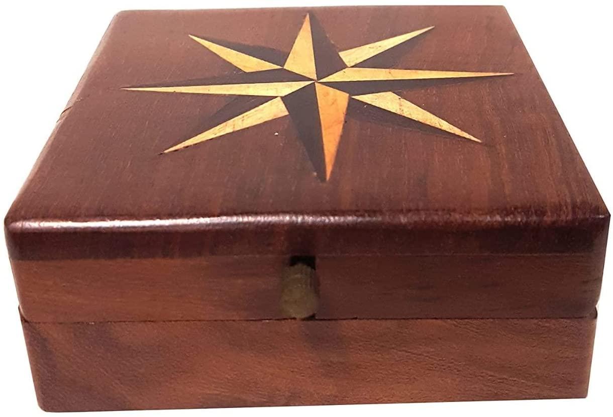 Antique Brass Compass in Wooden Box Gift Item for Home Decor, Bedroom Outdoor Camping HiAntique Compass Navigation Tool by Unique Antique MART.