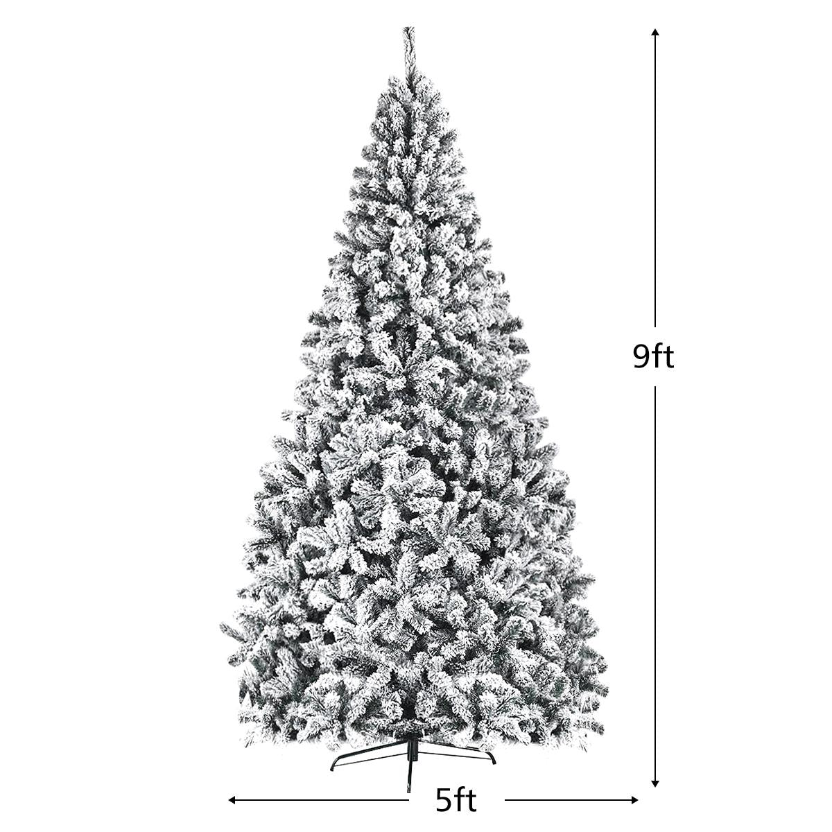 9ft Snow Flocked Hinged Artificial Christmas Tree Unlit Metal