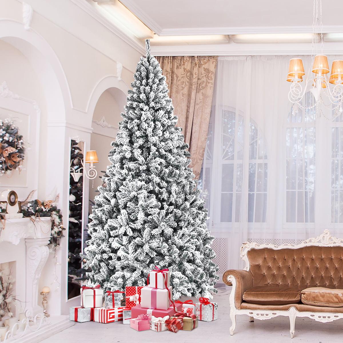 9ft Snow Flocked Hinged Artificial Christmas Tree Unlit Metal