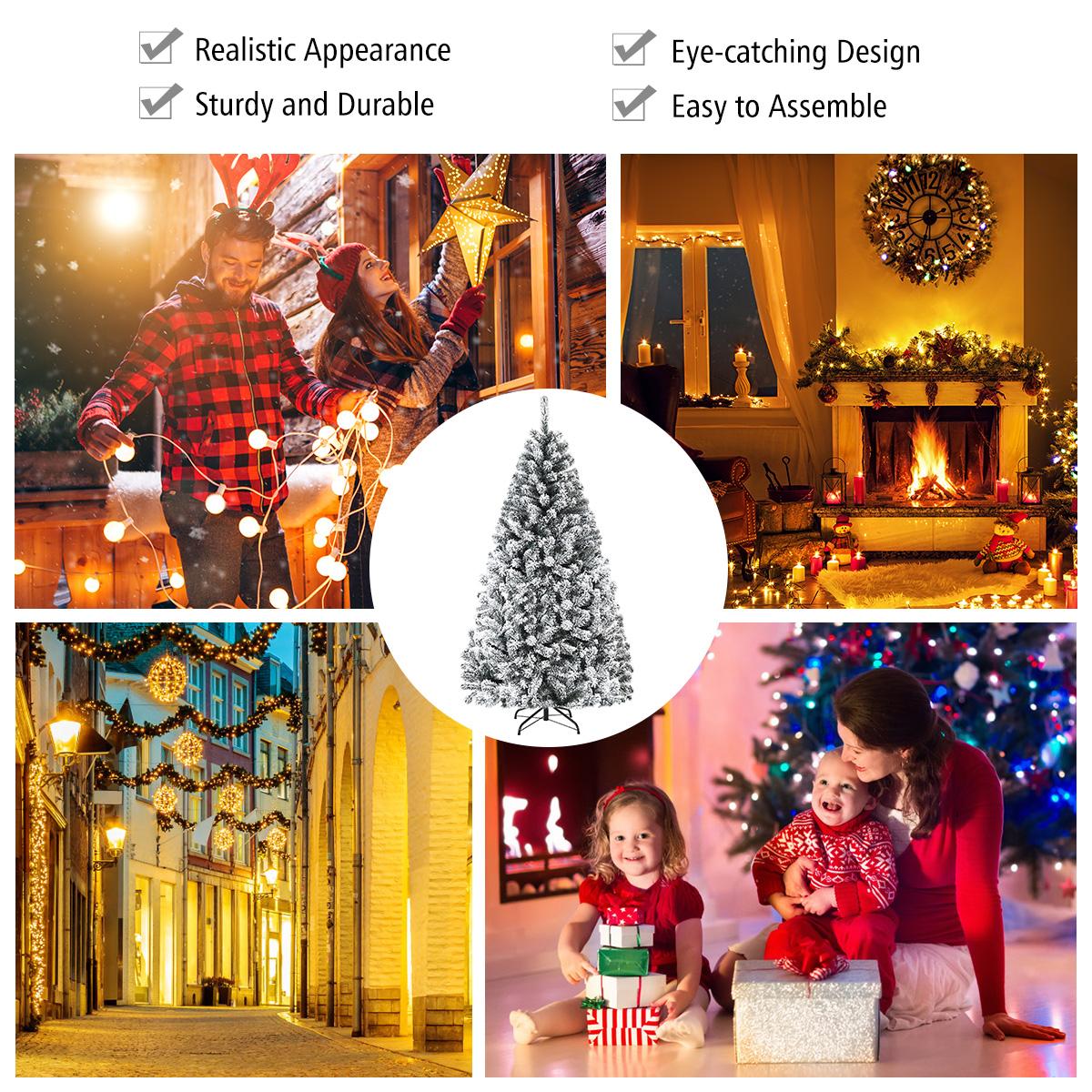 9ft Snow Flocked Hinged Artificial Christmas Tree Unlit Metal