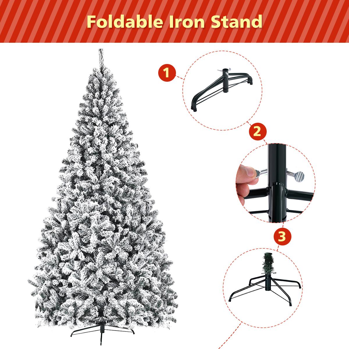 9ft Snow Flocked Hinged Artificial Christmas Tree Unlit Metal