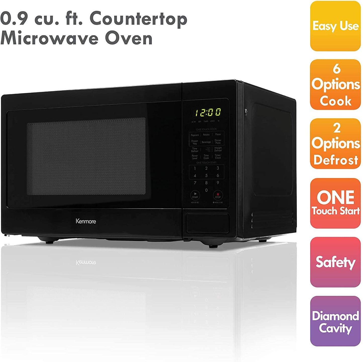 70929 0.9 cu. ft Small Compact 900 Watts 10 Power Settings, 12 Heating Presets, Removable Turntable, ADA Compliant Countertop Microwave, Black