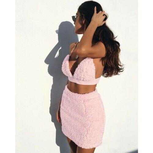 2019 Fashion 2PCS/Set Womens Sleeveless Bandage Crop Top Bra+Midi Skirt Bodycon Mini Dress US