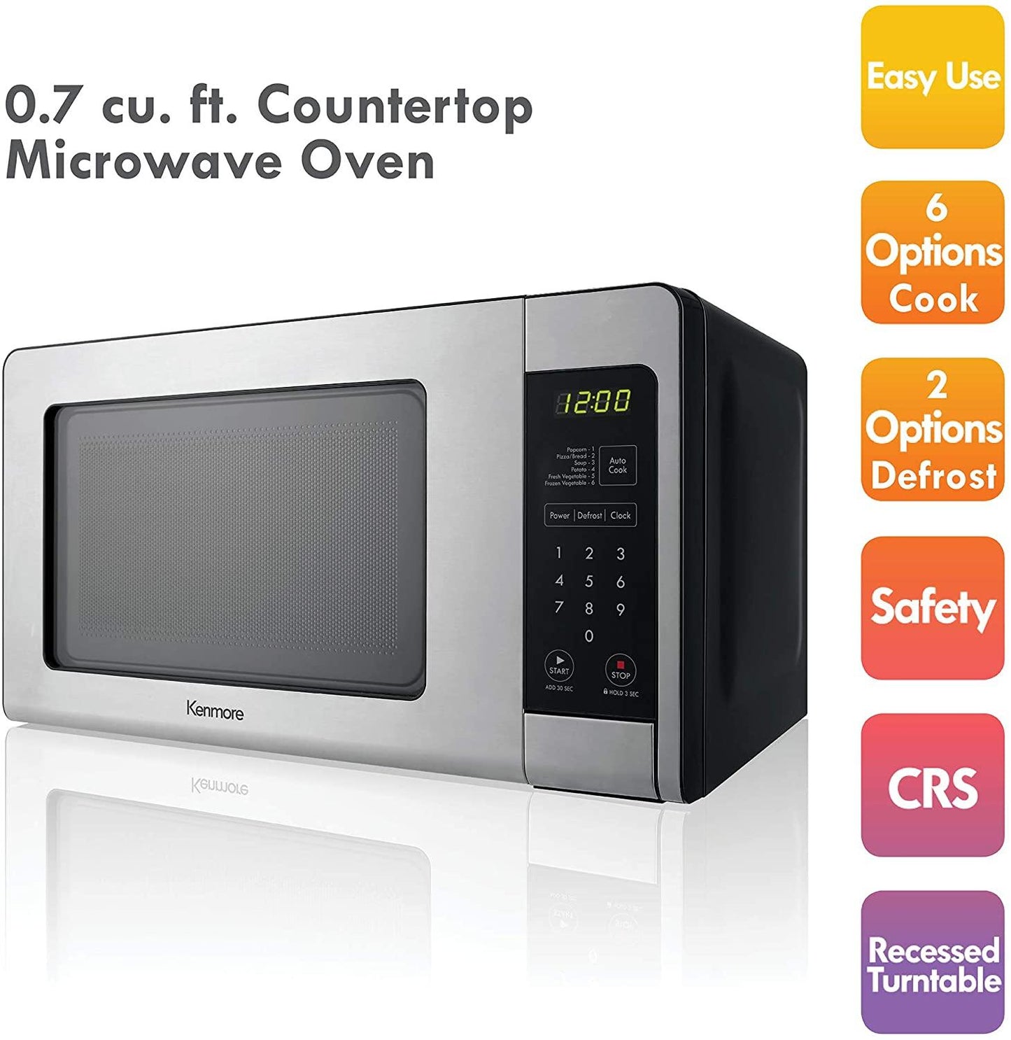 70723 0.7 cu. ft Compact 700 Watts 10 Power Settings, 6 Heating Presets, Removable Turntable, ADA Compliant Small Countertop Microwave, Steel
