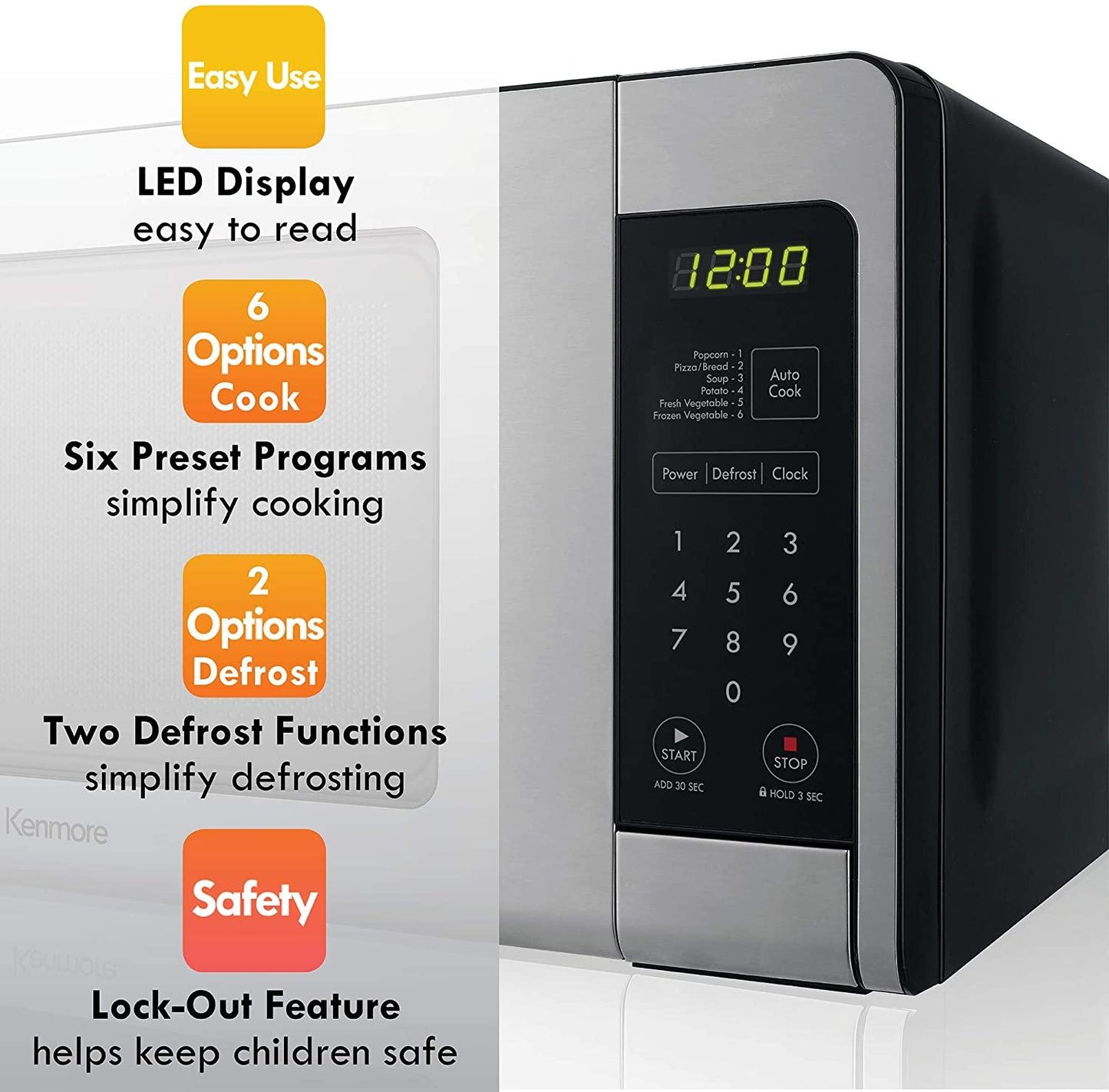 70723 0.7 cu. ft Compact 700 Watts 10 Power Settings, 6 Heating Presets, Removable Turntable, ADA Compliant Small Countertop Microwave, Steel
