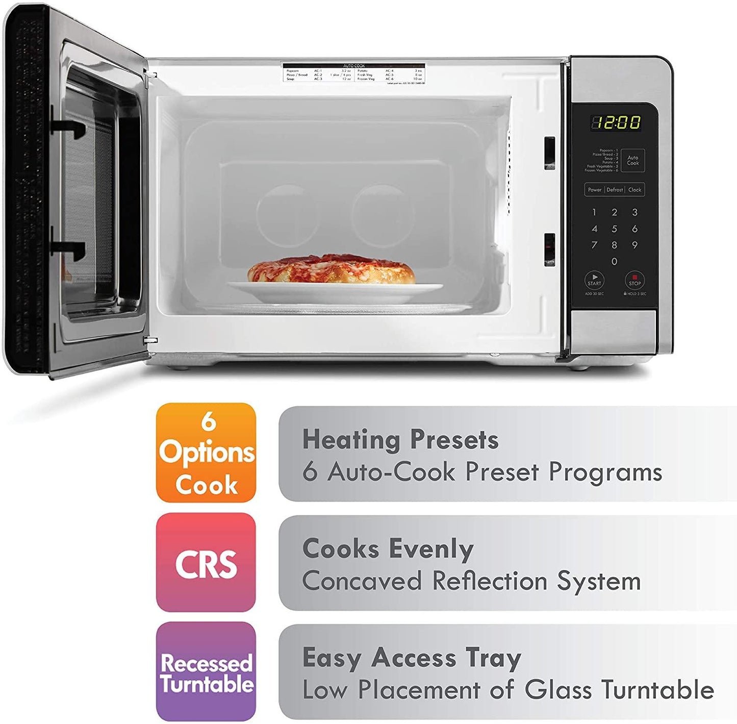70723 0.7 cu. ft Compact 700 Watts 10 Power Settings, 6 Heating Presets, Removable Turntable, ADA Compliant Small Countertop Microwave, Steel