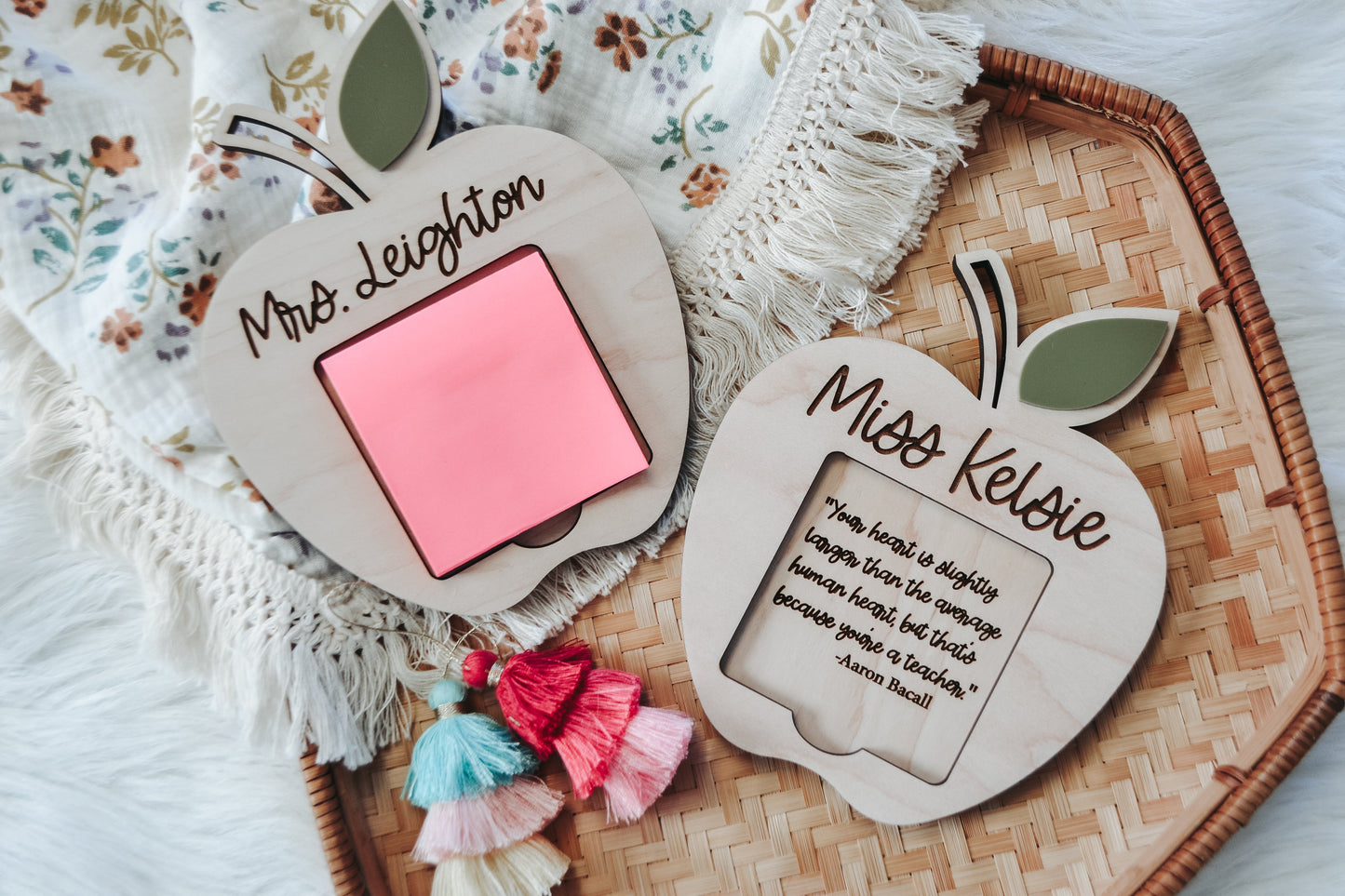 Engraved Apple Post it Note Holder, Teacher Appreciation Gift
