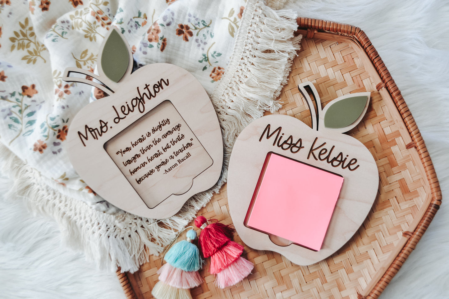 Engraved Apple Post it Note Holder, Teacher Appreciation Gift