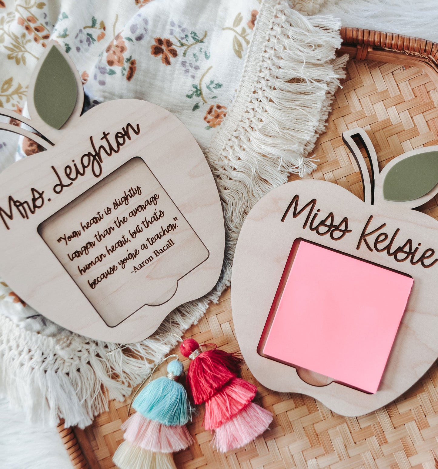 Engraved Apple Post it Note Holder, Teacher Appreciation Gift