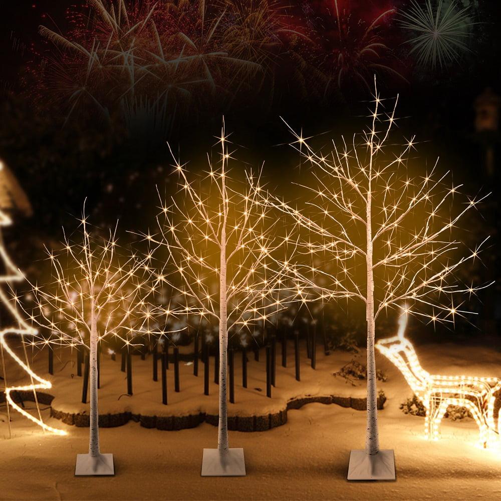 4/5/6 Feet Pre-Lit Christmas Tree with Lights, SEGMART 3 Piece LED Birch Christmas Tree, Lighted Tree and Branches Christmas Ornament for Festival, Wedding, Party, Indoor Outdoor Home Decoration, L377