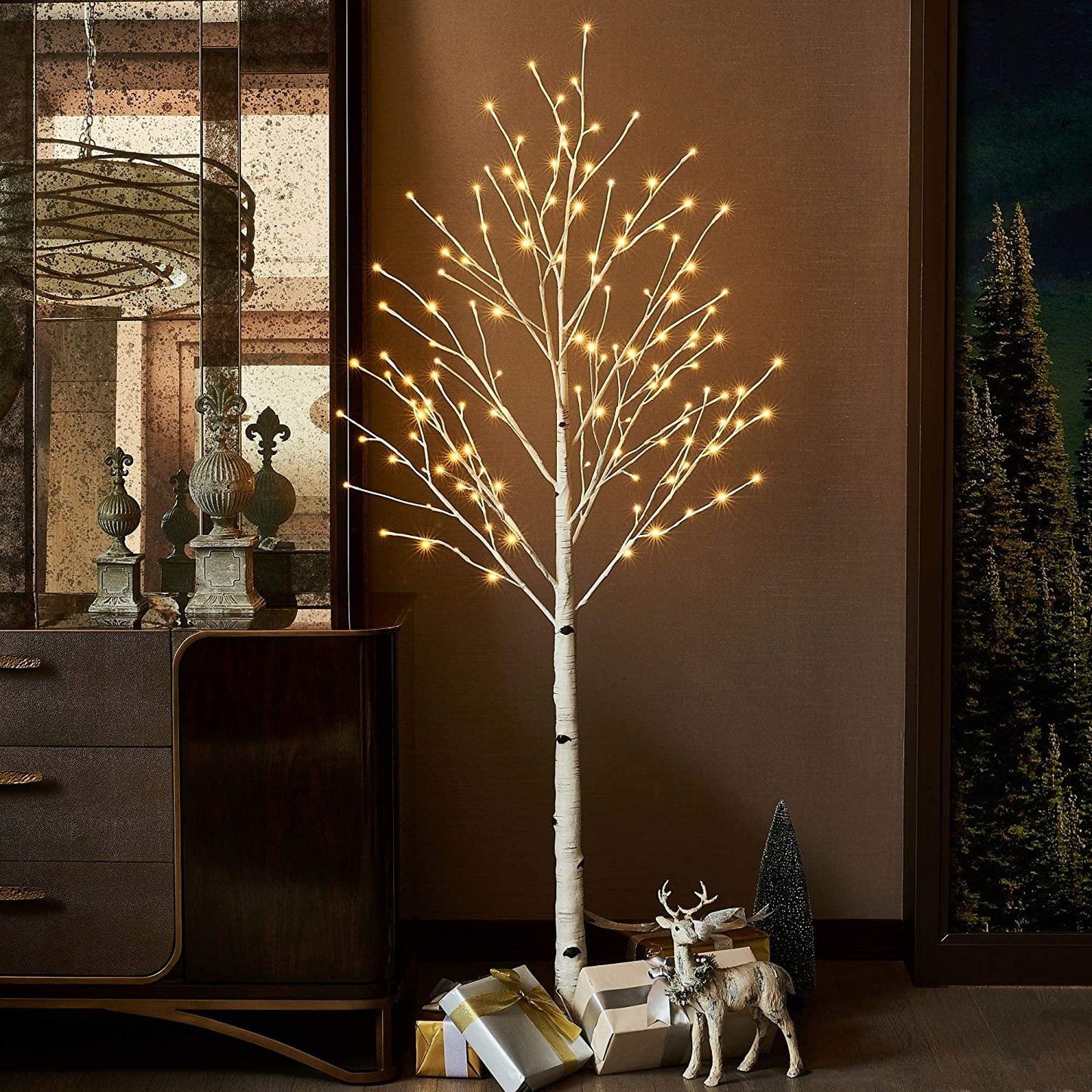 4/5/6 Feet Pre-Lit Christmas Tree with Lights, SEGMART 3 Piece LED Birch Christmas Tree, Lighted Tree and Branches Christmas Ornament for Festival, Wedding, Party, Indoor Outdoor Home Decoration, L377
