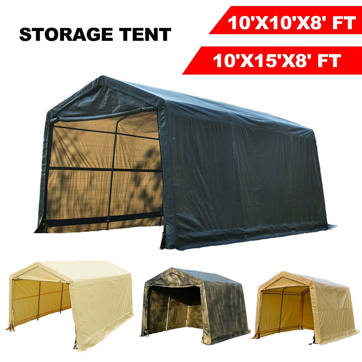 10'x10'x8'/10'x15'x8'FT Storage Shed Tent Shelter Car Garage Steel Frame Carport