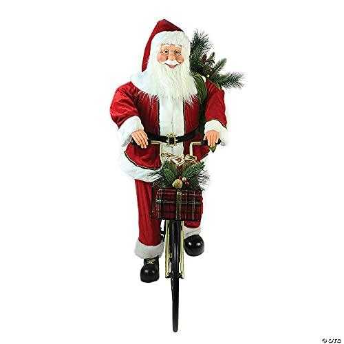 42" Traditional Santa Claus Riding a Bicycle Commercial Christmas Decoration