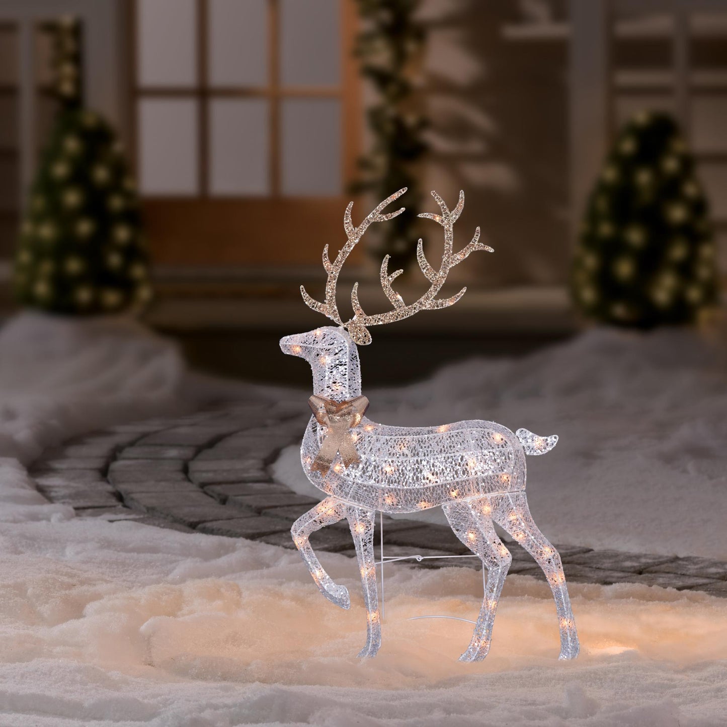 46" Lighted 2-D Silver Glitter Reindeer Outdoor Christmas Decoration