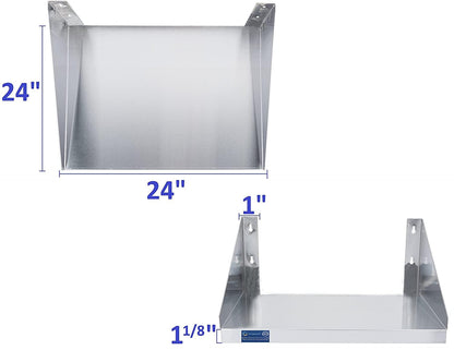 24" Length x 24" Width |  Steel Microwave Shelf | Metal Appliance Shelving | Heavy Duty | Commercial Grade | Wall Mount | NSF Certified | Silver