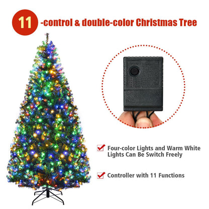 7Ft Pre-Lit Artificial Christmas Tree Hinged 500 LED Lights