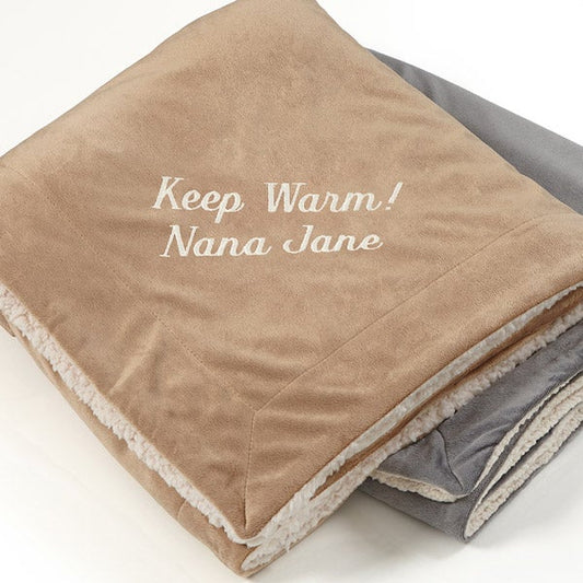 you name it! embroidered sherpa blanket