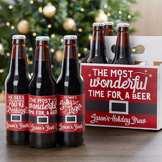 wonderful time for a beer personalized beer bottle labels & carrier