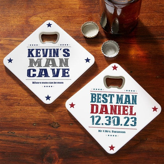 write your own personalized beer bottle opener coaster