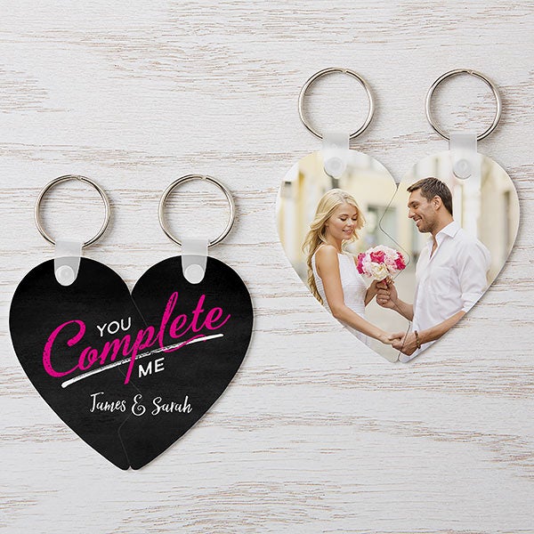 you complete me personalized break apart heart keychains
