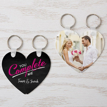 you complete me personalized break apart heart keychains