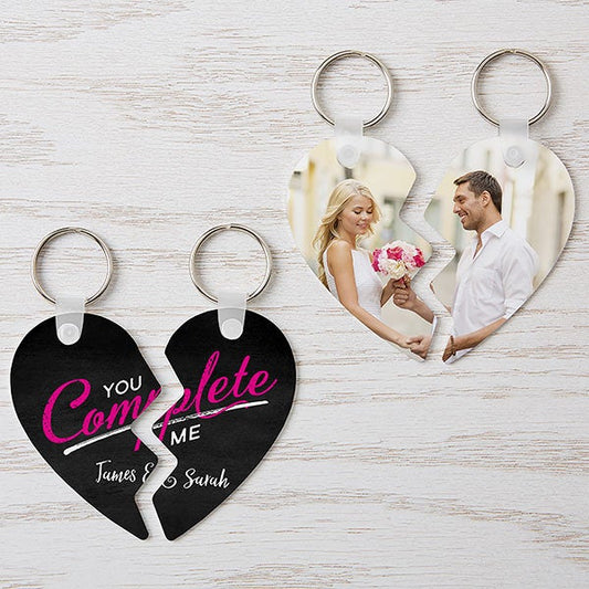 you complete me personalized break apart heart keychains