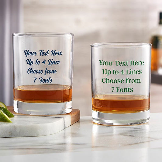 write your own custom printed 14oz. whiskey glass