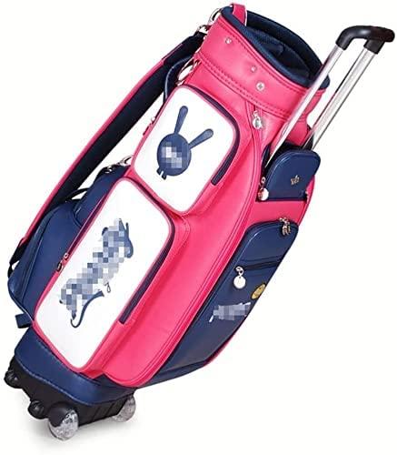 XUERUIGANG Golf Bag Leather Golf Bag for Women Waterproof and Durable Golf Cart Bag with Wheels Lightweight Golf Clubs Bag for Kids Training Sunday Bag (Color : Pink)
