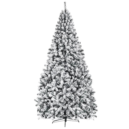 9ft Snow Flocked Hinged Artificial Christmas Tree Unlit Metal