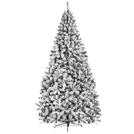 9ft Snow Flocked Hinged Artificial Christmas Tree Unlit Metal