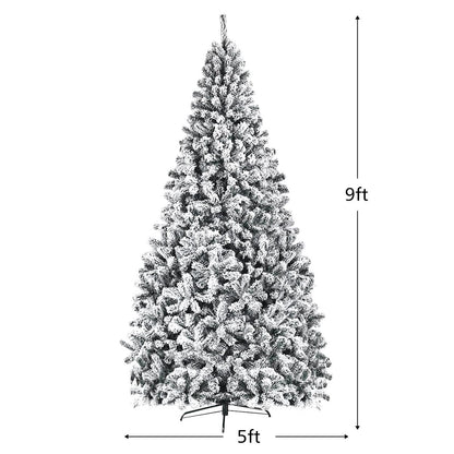 9ft Snow Flocked Hinged Artificial Christmas Tree Unlit Metal