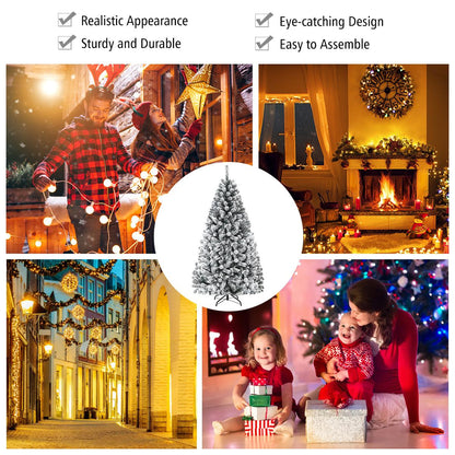9ft Snow Flocked Hinged Artificial Christmas Tree Unlit Metal