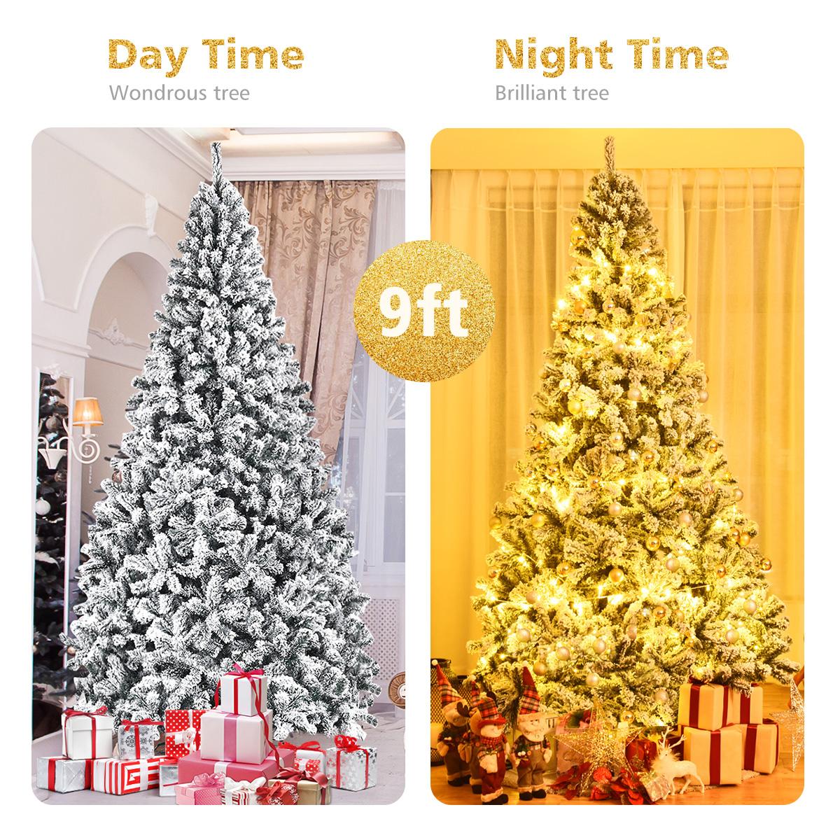 9ft Snow Flocked Hinged Artificial Christmas Tree Unlit Metal