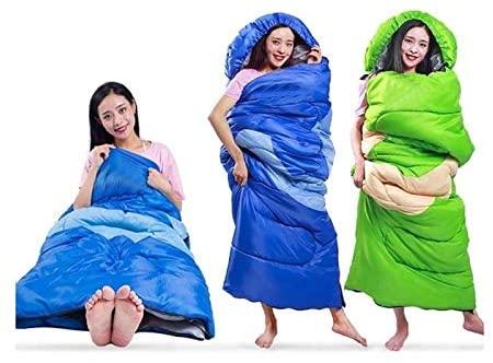 XTYZIL Sleeping Bag ZQ Adult Outdoor Camping Sleeping Bag with Hood Camping Office Lunch Break Home Sleeping Bag Supplies, Colour:Double Blue Green