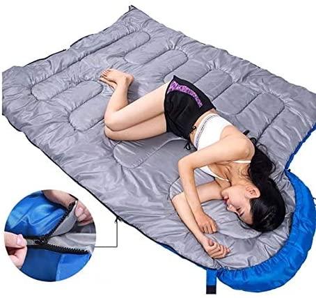 XTYZIL Sleeping Bag ZQ Adult Outdoor Camping Sleeping Bag with Hood Camping Office Lunch Break Home Sleeping Bag Supplies, Colour:Double Blue Green