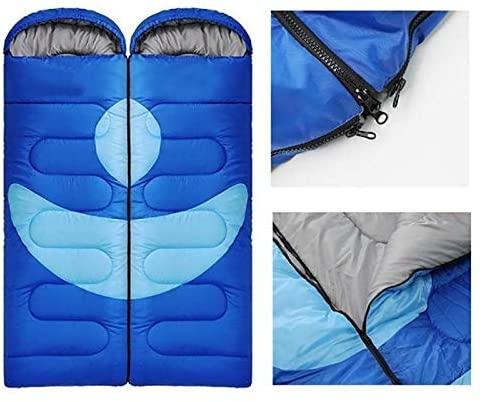 XTYZIL Sleeping Bag ZQ Adult Outdoor Camping Sleeping Bag with Hood Camping Office Lunch Break Home Sleeping Bag Supplies, Colour:Double Blue Green