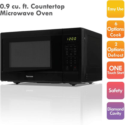 70929 0.9 cu. ft Small Compact 900 Watts 10 Power Settings, 12 Heating Presets, Removable Turntable, ADA Compliant Countertop Microwave, Black