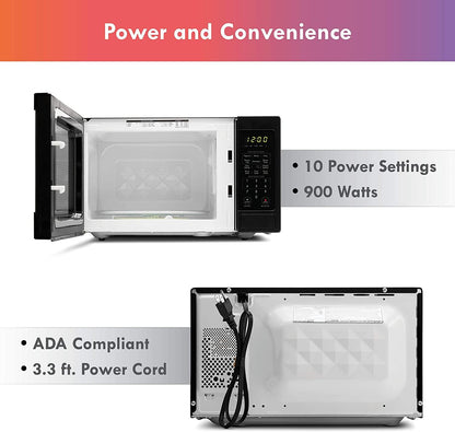 70929 0.9 cu. ft Small Compact 900 Watts 10 Power Settings, 12 Heating Presets, Removable Turntable, ADA Compliant Countertop Microwave, Black