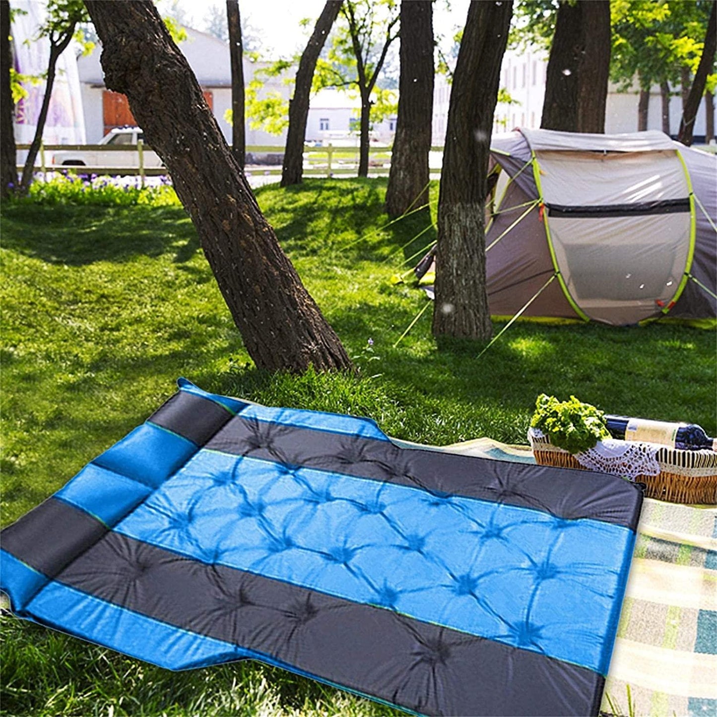 YILAIBAODAN Air Mattress Camping Bed Cushion Pillow Inflatable Thickened Car Air Bed with Electric Air Pump FlocSurface Portable Sleeping Pad for Travel Camping