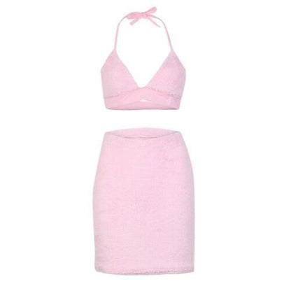 2019 Fashion 2PCS/Set Womens Sleeveless Bandage Crop Top Bra+Midi Skirt Bodycon Mini Dress US