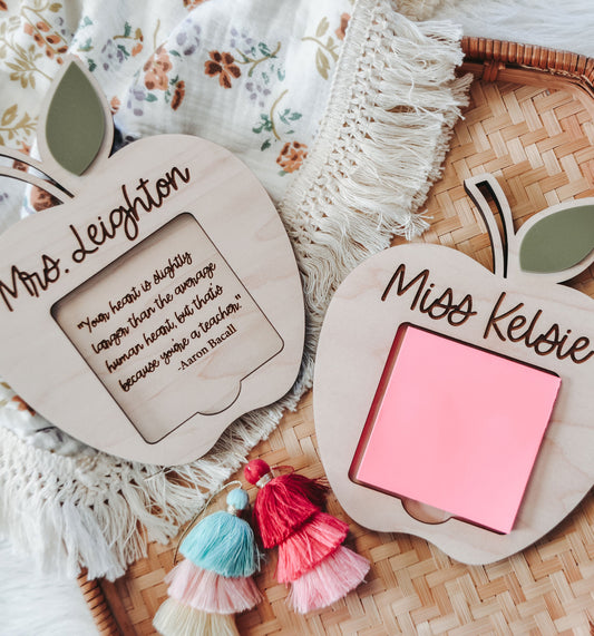 Engraved Apple Post it Note Holder, Teacher Appreciation Gift