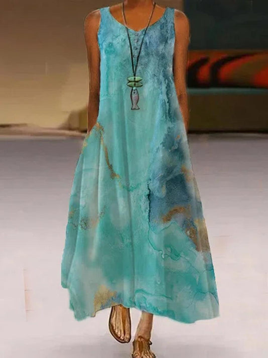 Womens V-neck Print Fashion Maxi Dress