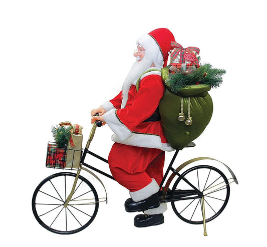 42" Traditional Santa Claus Riding a Bicycle Commercial Christmas Decoration