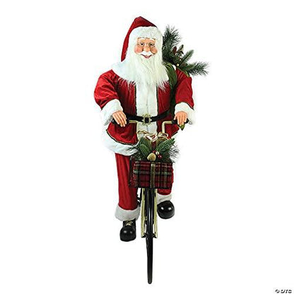 42" Traditional Santa Claus Riding a Bicycle Commercial Christmas Decoration